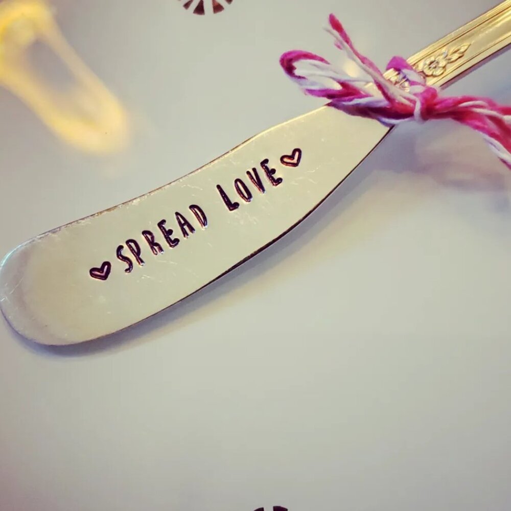 Handstamped Spreader Customized Silverplate Handmade Spread Love